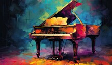 A Grand Piano With A Colorful Paint On The Background Generative AI