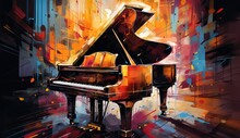 An Abstract Image Of A Grand Piano That Is Colorful And Bright Generative AI