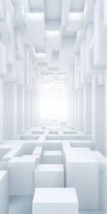 Poster - A white room filled with numerous cubes. This versatile image can be used to represent creativity, minimalism, organization, or as a background for various design projects.