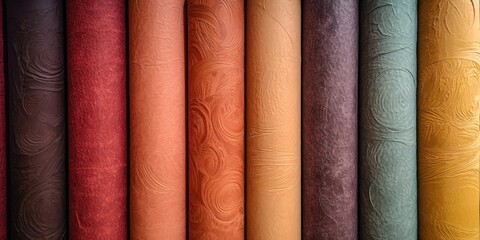 Aufkleber - A close-up view of a variety of different colored fabrics. This vibrant image showcases the rich textures and patterns of various fabrics. Perfect for fashion, textile, and design-related projects.
