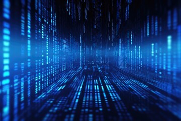 Poster - A dark room illuminated by numerous blue lights. This image can be used to create a mysterious and atmospheric setting