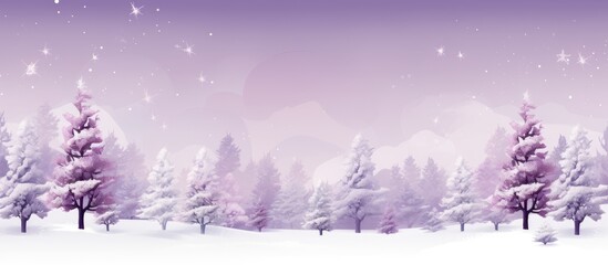 Sticker - A Christmas themed border made up of a seamless winter landscape with white fir trees set on a purple background in raster format