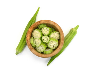 Wall Mural - fresh okra slices isolated on a white background