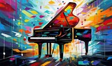 colorful piano with colors and musical notes Generative AI