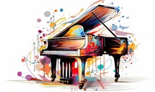 Colorful Piano On White Background With Music Notes Flying Generative AI