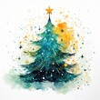 Christmas tree New Year's style, watercolor drawing style, winter landscape, snowflakes snow, holiday mood, greeting card invitation