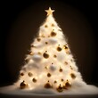 Árbol de Navidad Blanco y Esferas Doradas Pino Navideño en Color Blanco y Dorado Nevado con Fondo Obscuro