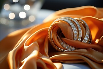 Canvas Print - A close up of an orange silk scarf with diamonds, AI