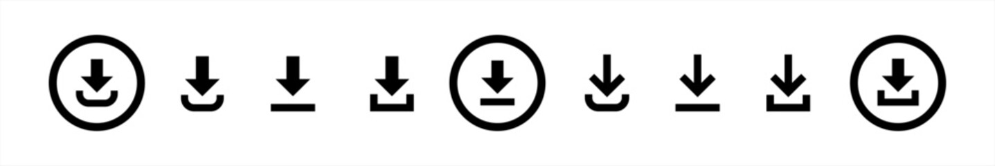 Poster - Download button icon set in line style, Download files in flat style, Download simple black symbol sign for apps, UI, and website, vector illustration