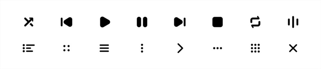 Poster - Media music player interface icon set in line style, Multimedia navigation symbol buttons. Video player, stream, Online broadcasting simple black sign for apps, UI, and website