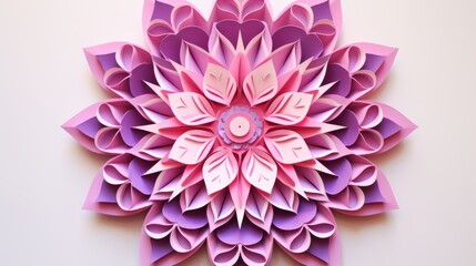 Wall Mural - A paper art mandala, bright shades of pink and purple, light background
