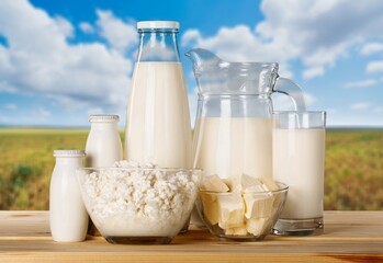 Poster - Fresh eco Dairy products on nature background