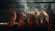 © wojciechkic.com - Smoked delicious meat with natural wooden smoke. Moody lighting. Website header or social media use.