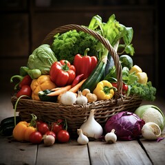 A captivating photograph showcasing a bountiful display of fresh organic vegetables
