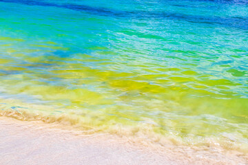  Tropical Caribbean beach clear turquoise water Playa del Carmen Mexico.