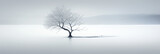 Fototapeta Dmuchawce - Lone tree on frozen lake background, minimalist landscape in winter. Peaceful nature in white. Concept of snow, art, beauty, minimalism, travel, tranquil, environment