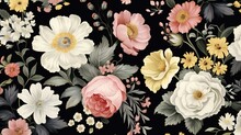 A Floral Pattern With Many Different Flowers