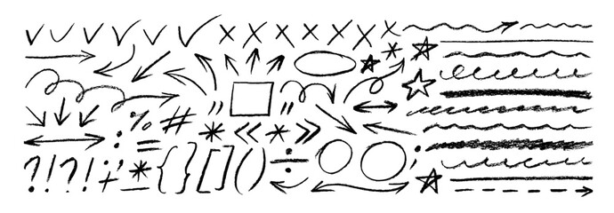Aufkleber - Hand drawn doodle design elements, charcoal or pencil drawn punctuation marks.