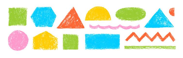 Leinwandbilder - Set of colorful charcoal geometric basic shapes. Hand drawn pencil or crayon texture.