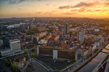 Canvas Print - Aerial View of Charleroi, Walloon, Belgium at Sunrise
