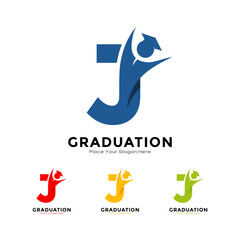 Wall Mural - Letter J graduation with cap. Vector logo design. Suitable for business, education, initial name, poster and label