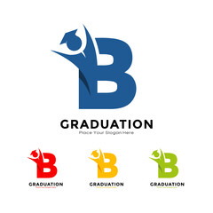 Letter B graduation with cap. Vector logo design. Suitable for business, education, initial name, poster and label