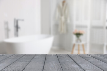 Sticker - Empty grey wooden table in bathroom. Space for design