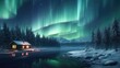 winter fairytale night atmosphere. beautiful northern lights in the sky. mysterious wildlife.