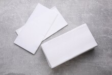 Clean Tissue Towels On Light Grey Background, Flat Lay