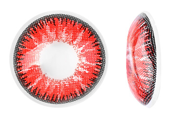 Poster - Red contact lenses isolated on white, top and side views