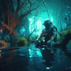 Wall Mural - astronaut in underwater world fantasy illustration