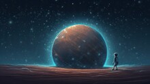 Conceptual Image Of Child Looking At Planet Brown