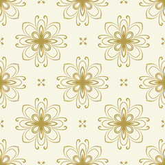 Wall Mural - Floral ornament. Seamless abstract classic background with flowers. Pattern with golden floral elements. Ornament for wallpaper and packaging