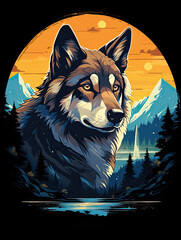 Wall Mural - illustration design of a wolf on the black background AI Generative