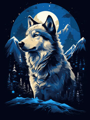 Wall Mural - illustration design of a wolf on the black background AI Generative