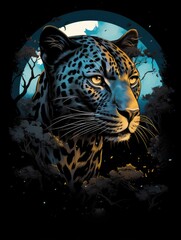 Wall Mural - illustration leopard on the black background AI Generative