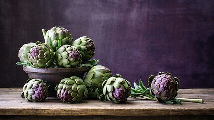 Canvas Print - Artichokes on a rustic farm table