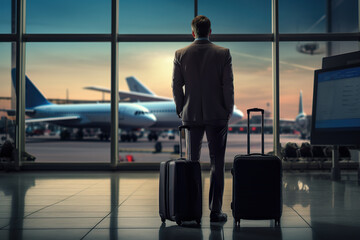 Wall Mural - Businessman waiting to board flight at airport