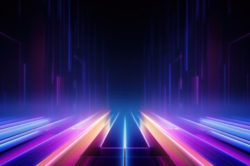 Poster - Colorful prisms emitting neon lights amidst darkness. Abstract symmetry futuristic background