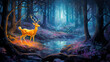 Golden Magical Deer in a whimsical forest