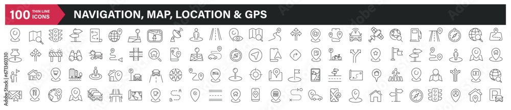 Navigation, location, map and GPS line icons. Editable stroke. For ...