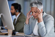 © Jordan Clarke/peopleimages.com - Headache, senior woman and business stress of office employee with work burnout. Mental health, working and anxiety problem of a elderly worker feeling frustrated from 404 computer glitch at company