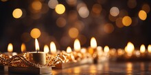 Golden Hanukkah Menorah On Grey Jewish Abstract Religion, Magnificent Menorah With Burning Candles,