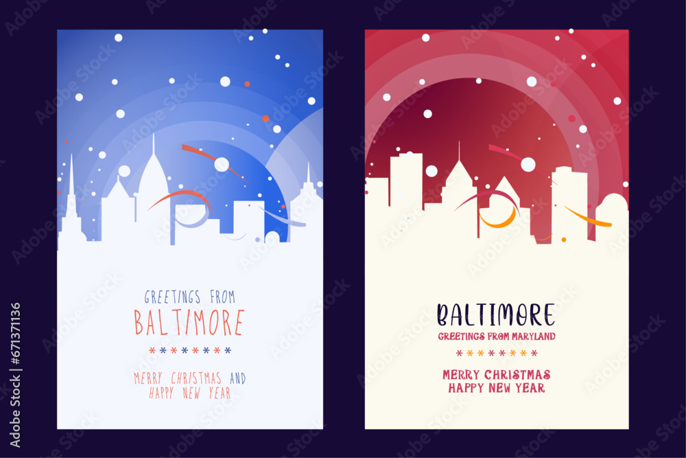 Baltimore city poster with Christmas skyline, cityscape, landmarks ...