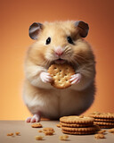 Fototapeta  - A cute hamster is eating biscuit