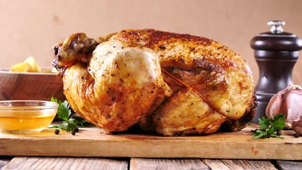 Wall Mural - roasted chicken dinner on cutting board