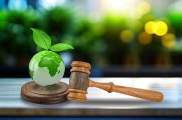 Wall Mural - International Law. Green World and wooden gavel, AI generated image