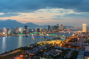 Da Nang panorama view by Han river by twilight period.