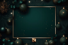 Christmas And New Year Background With Green Baubles. Vector Illustration. 
