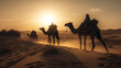 © Artomoro - Camels walking through the desert, the Sahara Desert is the largest hot desert in the world.